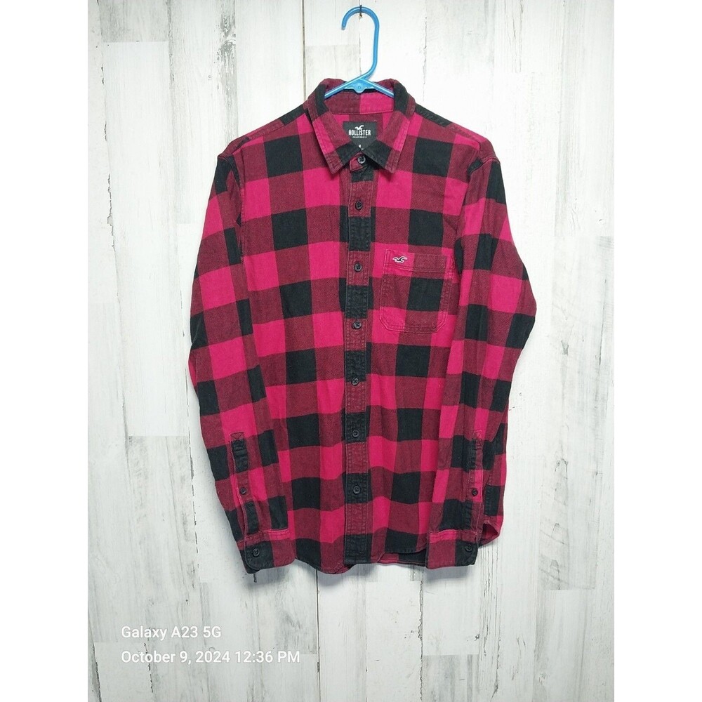 Hollister Men’s Red Black Buffalo Plaid Cotton Flannel Shirt Long Sleeves Size M